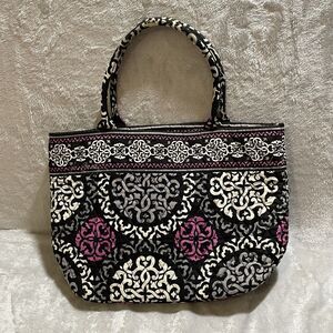 Vera Bradley Canterberry Magenta Black Pink Gray Medium 2 Handle Tote Bag Used